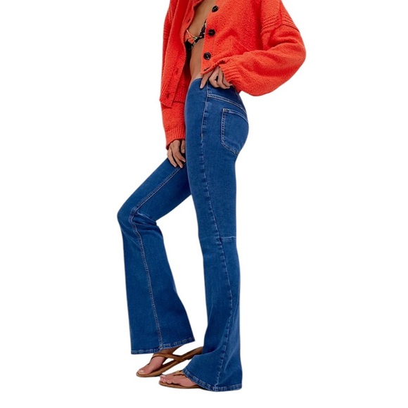 We The Free Penny Pull On Flare Leg Stretch Waist Denim Jeans Size 25 Boho 70's - Picture 3 of 10